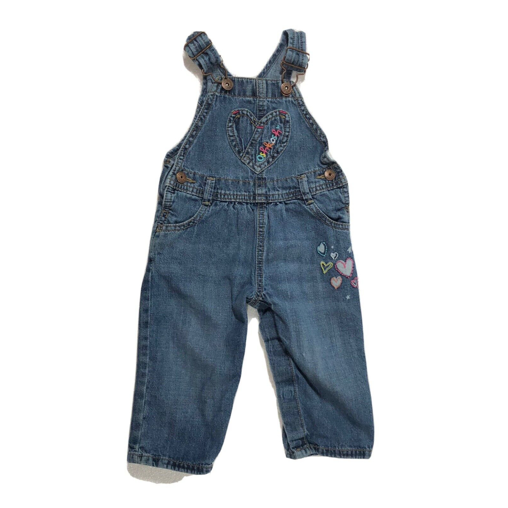 Oshkosh B’Gosh Y2K VTG  Overalls Girls SZ 12 Months Embroidered Heart Pockets